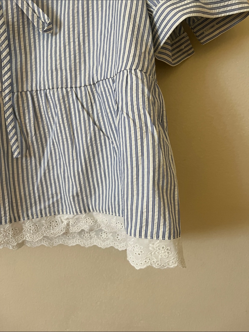 Bailey rose Women’s Blue Stripe Lace-Trim Blouse - Picture 5 of 7